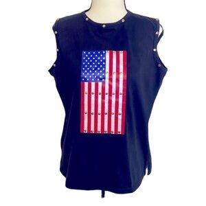 KIKIT By Maurice Sasson Vintage Embellished American Flag Shirt Size Medium